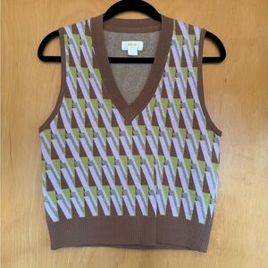 Maeve Brown and Green V-Neck Sweater Vest